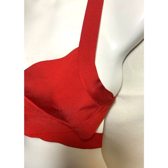 Women's BCBGMAXAZRIA Deep V-Neck Cut Out Bandage Bralette Crop Top Red Size XS - Picture 4 of 10